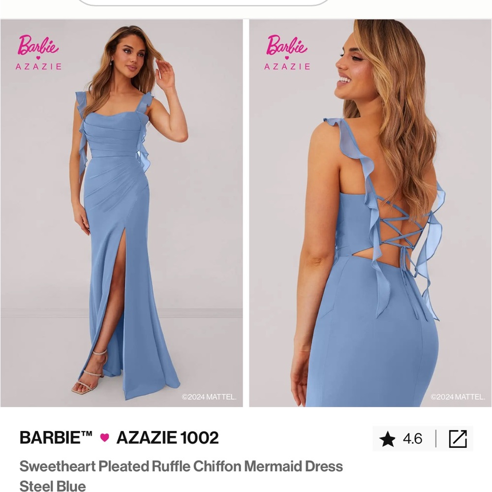 Azazie Women's Steel Blue Ruffle Chiffon Dress